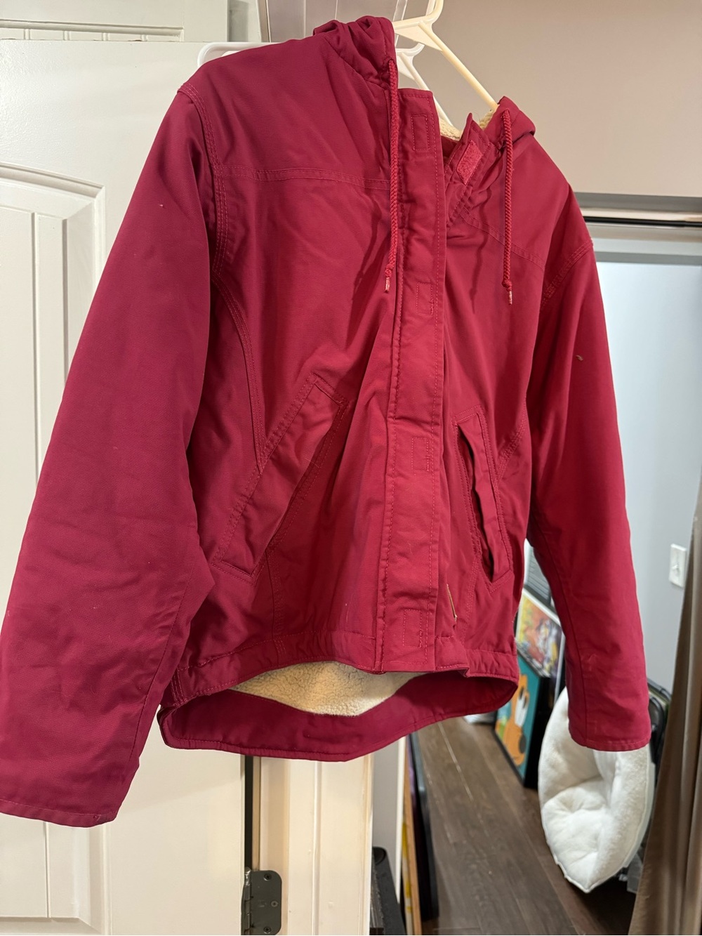 Women's burgundy C.E. Schmidt workwear coat with Hood